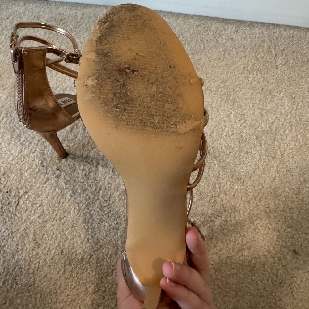 Steve Madden Metallic Rose Gold Wrap-Around Stiletto Sandals - Picture 5 of 6